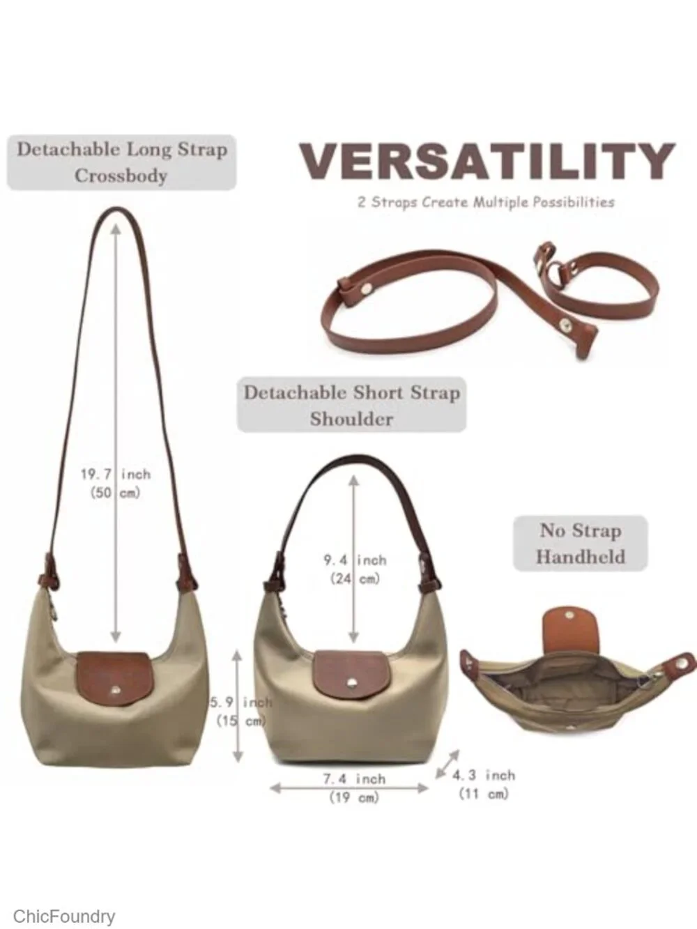 Nylon Crossbody Bag Shoulder Purses with 2 Straps Minimalist Dumpling Design